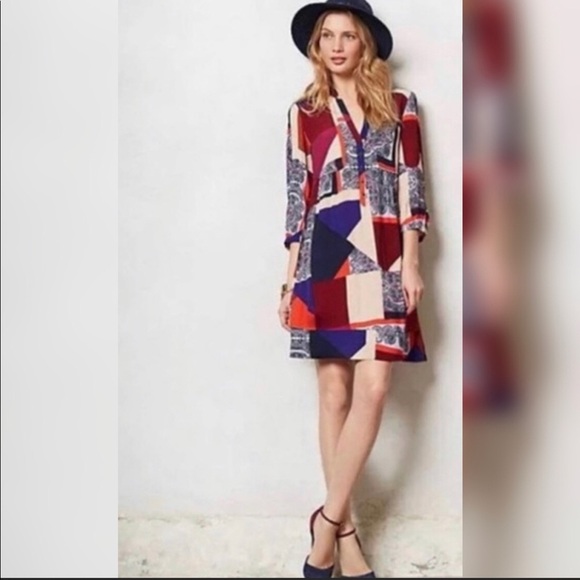 NWT Anthropologie Maeve Taryn Patchwork Shift Dress 0 - Picture 9 of 10
